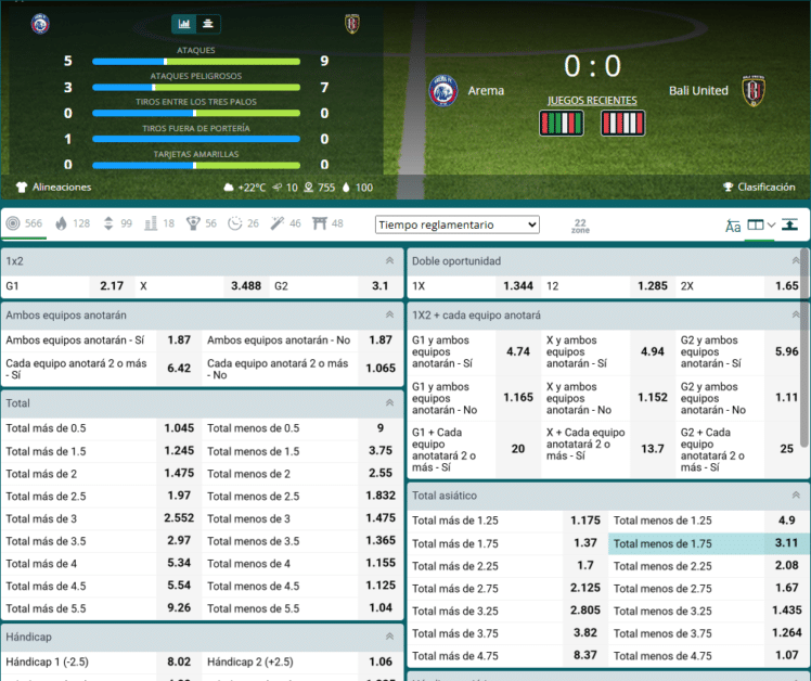 22bet Apuestas en vivo Ecuador