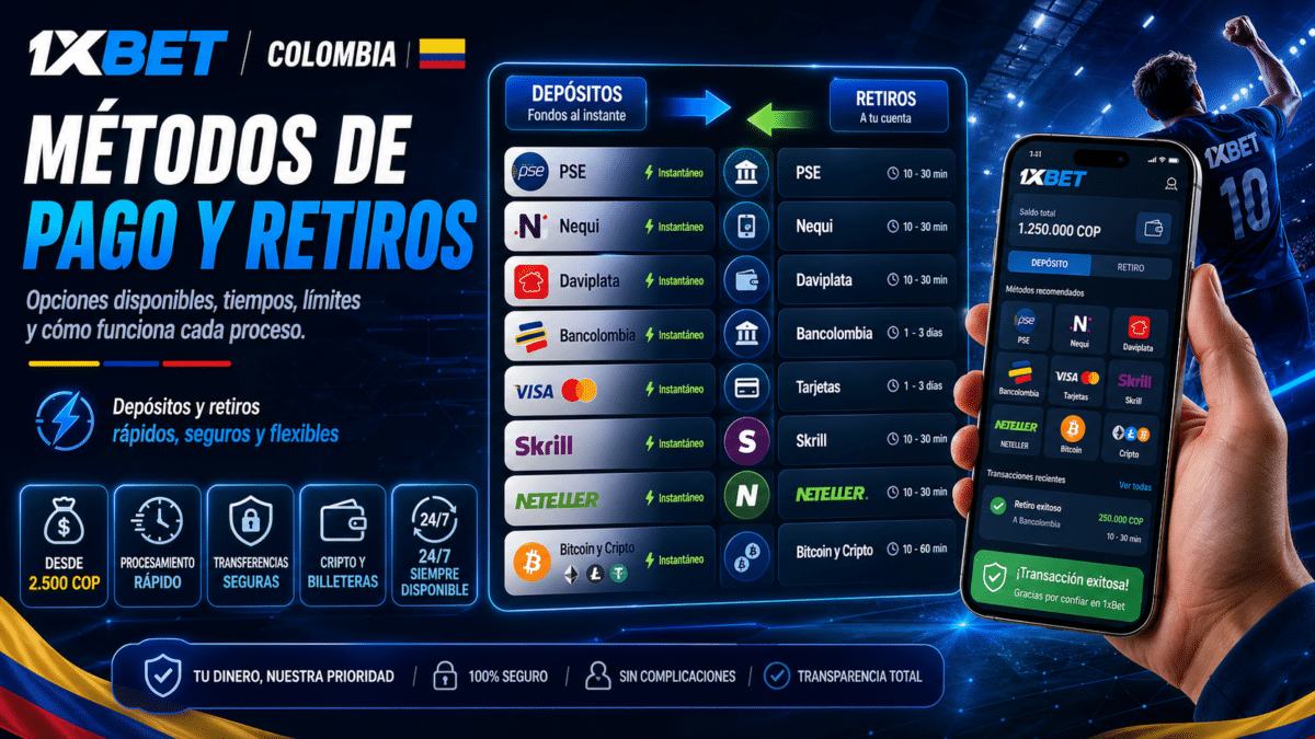 Métodos de Pago y Retiros en 1xBet Colombia