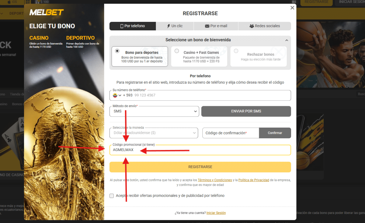 código promocional AGMELMAX en tu registro