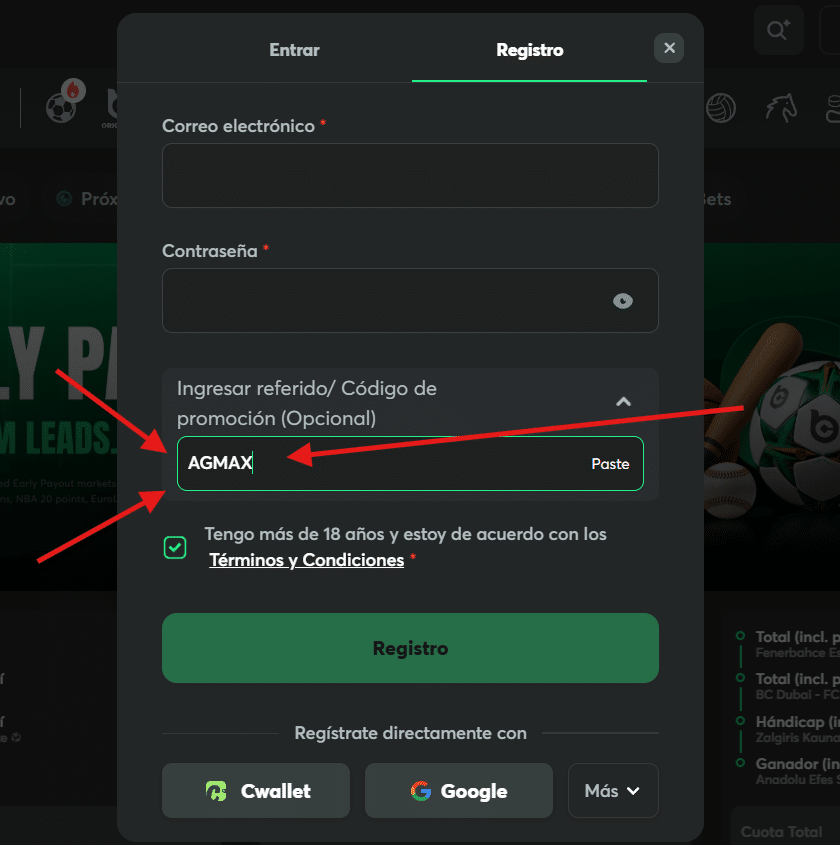 inserir codigo promocional bc game